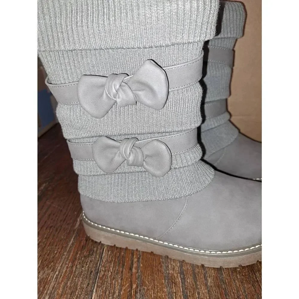 New Girls Size 5 Big Kid Dream Pairs Grey Mid Calf Faux Fur Lined Snow Boots